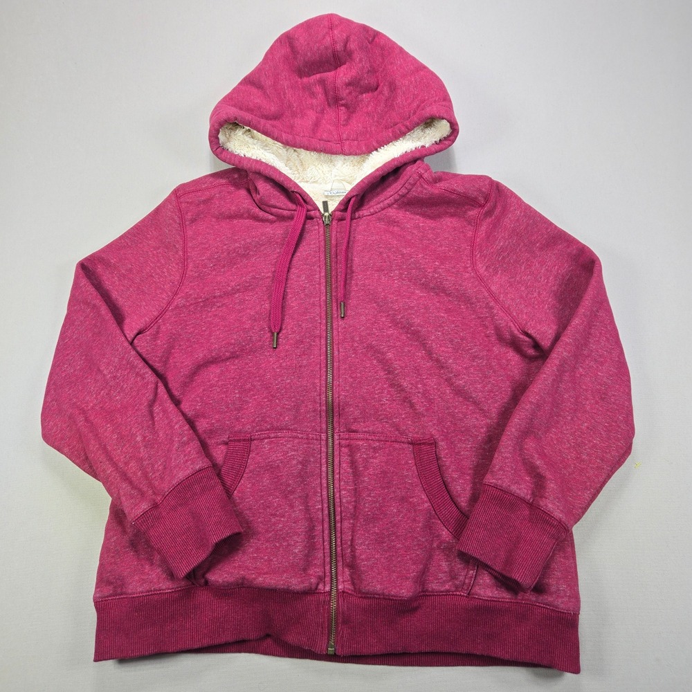 LL Bean Hoodie Sherpa Lined Full Zip Heathered Raspberry Pink Womens L Petite‎